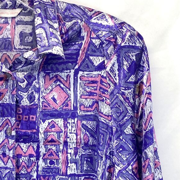 COCONUT GROVE Womens L (42" Chest) Long Sleeve Padded Shoulders Button Up Blouse - Picture 2 of 6